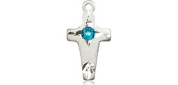 [2527SS-STN12] Sterling Silver Cross Medal with a 3mm Zircon Swarovski stone