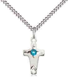 [2527SS-STN12/18S] Sterling Silver Cross Pendant with a 3mm Zircon Swarovski stone on a 18 inch Light Rhodium Light Curb chain