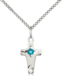 [2527SS-STN12/18SS] Sterling Silver Cross Pendant with a 3mm Zircon Swarovski stone on a 18 inch Sterling Silver Light Curb chain