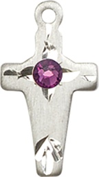 [2527SS-STN2] Sterling Silver Cross Medal with a 3mm Amethyst Swarovski stone