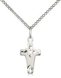 [2527SS-STN4/18SS] Sterling Silver Cross Pendant with a 3mm Crystal Swarovski stone on a 18 inch Sterling Silver Light Curb chain