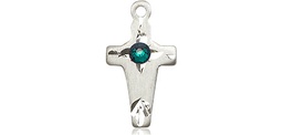 [2527SS-STN5] Sterling Silver Cross Medal with a 3mm Emerald Swarovski stone