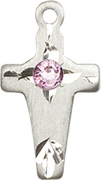 [2527SS-STN6] Sterling Silver Cross Medal with a 3mm Light Amethyst Swarovski stone
