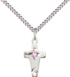 [2527SS-STN6/18S] Sterling Silver Cross Pendant with a 3mm Light Amethyst Swarovski stone on a 18 inch Light Rhodium Light Curb chain