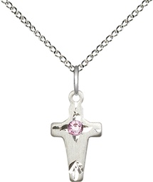 [2527SS-STN6/18SS] Sterling Silver Cross Pendant with a 3mm Light Amethyst Swarovski stone on a 18 inch Sterling Silver Light Curb chain