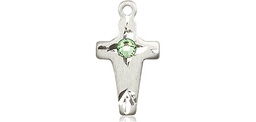 [2527SS-STN8] Sterling Silver Cross Medal with a 3mm Peridot Swarovski stone