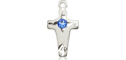 [2527SS-STN9] Sterling Silver Cross Medal with a 3mm Sapphire Swarovski stone