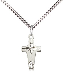 [2527SS/18S] Sterling Silver Cross Pendant on a 18 inch Light Rhodium Light Curb chain