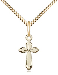 [2529GF/18G] 14kt Gold Filled Cross Pendant on a 18 inch Gold Plate Light Curb chain