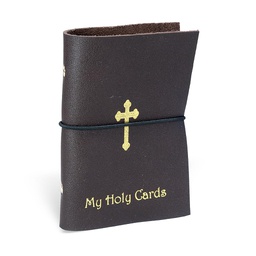 [HI-1624BN] Brown Gold Stamped Leatherette Card Holder Holds Up To 20 Card