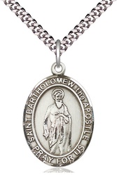 [7238SS/24S] Sterling Silver Saint Bartholomew the Apostle Pendant on a 24 inch Light Rhodium Heavy Curb chain