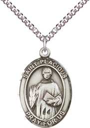 [7240SS/24SS] Sterling Silver Saint Placidus Pendant on a 24 inch Sterling Silver Heavy Curb chain