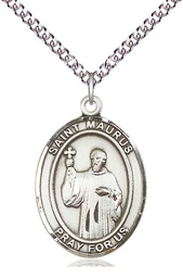 [7241SS/24SS] Sterling Silver Saint Maurus Pendant on a 24 inch Sterling Silver Heavy Curb chain