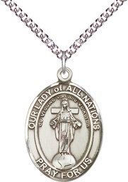 [7242SS/24SS] Sterling Silver Our Lady of All Nations Pendant on a 24 inch Sterling Silver Heavy Curb chain