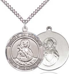 [7243RDSPSS/24SS] Sterling Silver Virgen del Carmen Pendant on a 24 inch Sterling Silver Heavy Curb chain