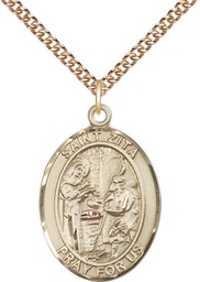 [7244GF/24GF] 14kt Gold Filled Saint Zita Pendant on a 24 inch Gold Filled Heavy Curb chain