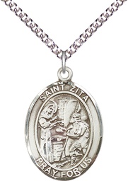 [7244SS/24SS] Sterling Silver Saint Zita Pendant on a 24 inch Sterling Silver Heavy Curb chain