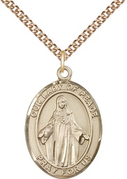 [7245GF/24GF] 14kt Gold Filled Our Lady of Peace Pendant on a 24 inch Gold Filled Heavy Curb chain