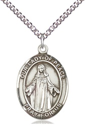[7245SS/24SS] Sterling Silver Our Lady of Peace Pendant on a 24 inch Sterling Silver Heavy Curb chain