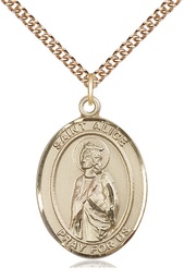 [7248GF/24GF] 14kt Gold Filled Saint Alice Pendant on a 24 inch Gold Filled Heavy Curb chain