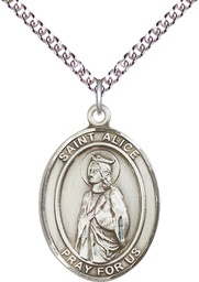 [7248SS/24SS] Sterling Silver Saint Alice Pendant on a 24 inch Sterling Silver Heavy Curb chain