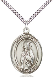 [7248SS/24SS] Sterling Silver Saint Alice Pendant on a 24 inch Sterling Silver Heavy Curb chain