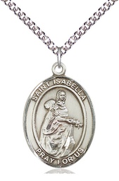[7250SS/24SS] Sterling Silver Saint Isabella of Portugal Pendant on a 24 inch Sterling Silver Heavy Curb chain