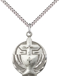 [2530SS/18S] Sterling Silver Communion Pendant on a 18 inch Light Rhodium Light Curb chain
