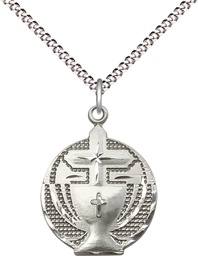 [2530SS/18S] Sterling Silver Communion Pendant on a 18 inch Light Rhodium Light Curb chain