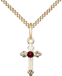 [2531GF-STN1/18G] 14kt Gold Filled Cross Pendant with a 3mm Garnet Swarovski stone on a 18 inch Gold Plate Light Curb chain