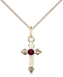 [2531GF-STN1/18GF] 14kt Gold Filled Cross Pendant with a 3mm Topaz Swarovski stone on a 18 inch Gold Filled Light Curb chain