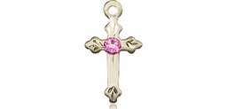 [2531GF-STN10] 14kt Gold Filled Cross Medal with a 3mm Rose Swarovski stone