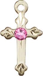 [2531GF-STN10] 14kt Gold Filled Cross Medal with a 3mm Rose Swarovski stone