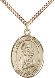 [7253GF/24GF] 14kt Gold Filled Saint Victoria Pendant on a 24 inch Gold Filled Heavy Curb chain