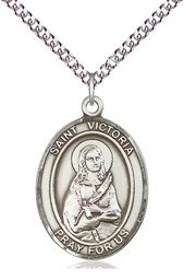 [7253SS/24SS] Sterling Silver Saint Victoria Pendant on a 24 inch Sterling Silver Heavy Curb chain