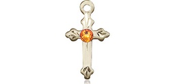 [2531GF-STN11] 14kt Gold Filled Cross Medal with a 3mm Topaz Swarovski stone