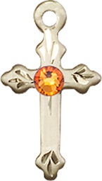 [2531GF-STN11] 14kt Gold Filled Cross Medal with a 3mm Topaz Swarovski stone