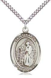 [7254SS/24SS] Sterling Silver Saint Aaron Pendant on a 24 inch Sterling Silver Heavy Curb chain