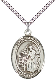 [7254SS/24SS] Sterling Silver Saint Aaron Pendant on a 24 inch Sterling Silver Heavy Curb chain