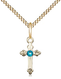 [2531GF-STN12/18G] 14kt Gold Filled Cross Pendant with a 3mm Zircon Swarovski stone on a 18 inch Gold Plate Light Curb chain