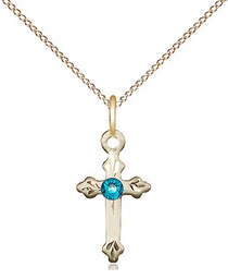 [2531GF-STN12/18GF] 14kt Gold Filled Cross Pendant with a 3mm Zircon Swarovski stone on a 18 inch Gold Filled Light Curb chain