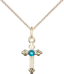 [2531GF-STN12/18GF] 14kt Gold Filled Cross Pendant with a 3mm Zircon Swarovski stone on a 18 inch Gold Filled Light Curb chain