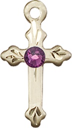 [2531GF-STN2] 14kt Gold Filled Cross Medal with a 3mm Amethyst Swarovski stone