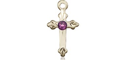 [2531GF-STN2] 14kt Gold Filled Cross Medal with a 3mm Amethyst Swarovski stone