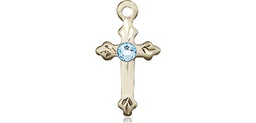 [2531GF-STN3] 14kt Gold Filled Cross Medal with a 3mm Aqua Swarovski stone