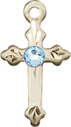 [2531GF-STN3] 14kt Gold Filled Cross Medal with a 3mm Aqua Swarovski stone