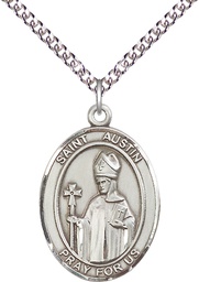 [7256SS/24SS] Sterling Silver Saint Austin Pendant on a 24 inch Sterling Silver Heavy Curb chain