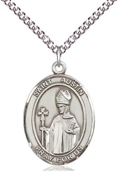 [7256SS/24SS] Sterling Silver Saint Austin Pendant on a 24 inch Sterling Silver Heavy Curb chain