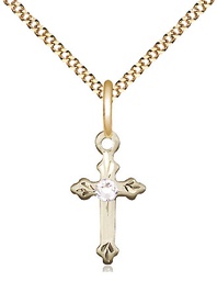 [2531GF-STN4/18G] 14kt Gold Filled Cross Pendant with a 3mm Crystal Swarovski stone on a 18 inch Gold Plate Light Curb chain