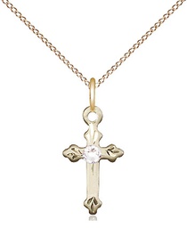 [2531GF-STN4/18GF] 14kt Gold Filled Cross Pendant with a 3mm Crystal Swarovski stone on a 18 inch Gold Filled Light Curb chain